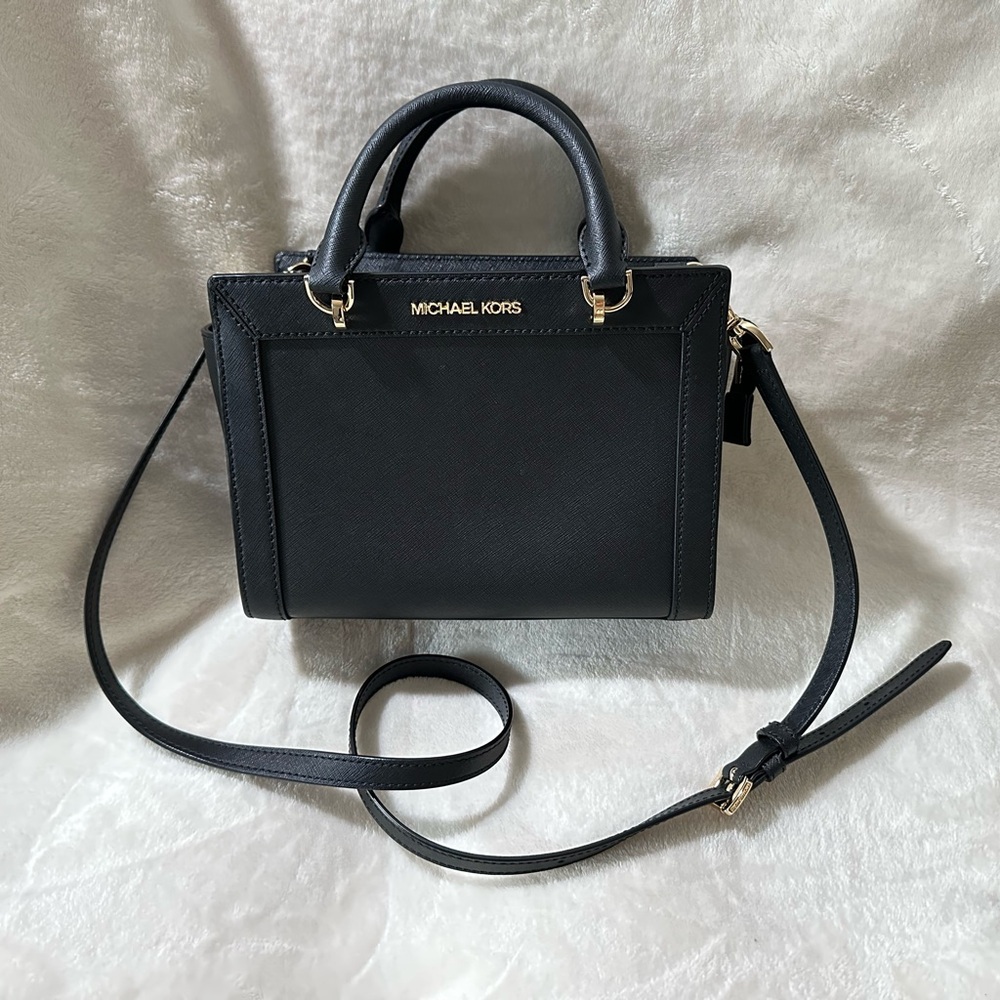 Michael Kors Black Saffiano Leather Satchel with Gold Hardware - Picture 2 of 10